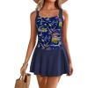 Ekouaer Swim Dress One Piece Bathing Suit Skirted Swimsuits for Women Ruched Retro Swimwear S-XXL(Navy Blue)