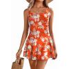 Ekouaer Swim Dress One Piece Bathing Suit Skirted Swimsuits for Women Ruched Retro Swimwear S-XXL(Orange With White Leaves)