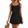 Ekouaer Swim Dress One Piece Bathing Suit Skirted Swimsuits for Women Ruched Retro Swimwear S-XXL(P-black)