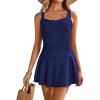 Ekouaer Swim Dress One Piece Bathing Suit Skirted Swimsuits for Women Ruched Retro Swimwear S-XXL(P-navy Blue)