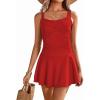 Ekouaer Swim Dress One Piece Bathing Suit Skirted Swimsuits for Women Ruched Retro Swimwear S-XXL(Red)