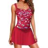 Ekouaer Swim Dress One Piece Bathing Suit Skirted Swimsuits for Women Ruched Retro Swimwear S-XXL(Wine Red)
