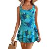 Ekouaer Swim Dress One Piece Bathing Suit Skirted Swimsuits for Women Ruched Retro Swimwear S-XXL(Zw40)