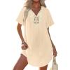 Ekouaer Swimsuit Cover Ups for Women Lace Crochet V-Neck Bikini Beach Coverups Dress for Swimwear Bathing Suit(00-beige)