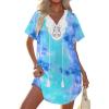 Ekouaer Swimsuit Cover Ups for Women Lace Crochet V-Neck Bikini Beach Coverups Dress for Swimwear Bathing Suit(02-blue Tie Dye)