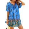 Ekouaer Swimsuit Cover Ups for Women Lace Crochet V-Neck Bikini Beach Coverups Dress for Swimwear Bathing Suit(03-blue Boho Print)