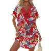 Ekouaer Swimsuit Cover Ups for Women Lace Crochet V-Neck Bikini Beach Coverups Dress for Swimwear Bathing Suit(Red Tropical Print)