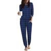Ekouaer Women Pajama Sets 2 Piece Long Sleeves and Joggers Sleepwear Set Soft Pjs Lounge Set with Pockets(Blue Polka Dot)