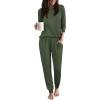 Ekouaer Women Pajama Sets 2 Piece Long Sleeves and Joggers Sleepwear Set Soft Pjs Lounge Set with Pockets(Dark Green)