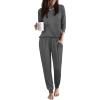 Ekouaer Women Pajama Sets 2 Piece Long Sleeves and Joggers Sleepwear Set Soft Pjs Lounge Set with Pockets(Dark Grey)