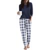 Ekouaer Women Pajama Sets 2 Piece Long Sleeves and Joggers Sleepwear Set Soft Pjs Lounge Set with Pockets(Navy Blue Plaid)