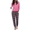 Ekouaer Women Pajama Sets 2 Piece Long Sleeves and Joggers Sleepwear Set Soft Pjs Lounge Set with Pockets(Pink Plaid)