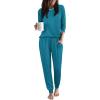 Ekouaer Women Pajama Sets 2 Piece Long Sleeves and Joggers Sleepwear Set Soft Pjs Lounge Set with Pockets(Teal)