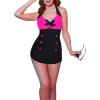 Ekouaer Womens One Piece Swimsuits Vintage Striped Skirt Bathing Suit Vintage Retro Push Up Swimwear(Black Pink)