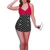 Ekouaer Womens One Piece Swimsuits Vintage Striped Skirt Bathing Suit Vintage Retro Push Up Swimwear(Black Polka Dot2)