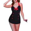 Ekouaer Womens One Piece Swimsuits Vintage Striped Skirt Bathing Suit Vintage Retro Push Up Swimwear(New Black)