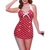 Ekouaer Womens One Piece Swimsuits Vintage Striped Skirt Bathing Suit Vintage Retro Push Up Swimwear(New Red Polka Dot)