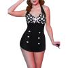 Ekouaer Womens One Piece Swimsuits Vintage Striped Skirt Bathing Suit Vintage Retro Push Up Swimwear(Polka Dot)