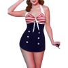 Ekouaer Womens One Piece Swimsuits Vintage Striped Skirt Bathing Suit Vintage Retro Push Up Swimwear(Red)