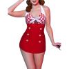 Ekouaer Womens One Piece Swimsuits Vintage Striped Skirt Bathing Suit Vintage Retro Push Up Swimwear(Red Polka Dot 2)