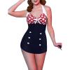 Ekouaer Womens One Piece Swimsuits Vintage Striped Skirt Bathing Suit Vintage Retro Push Up Swimwear(Red Polka Dot)