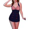 Ekouaer Womens One Piece Swimsuits Vintage Striped Skirt Bathing Suit Vintage Retro Push Up Swimwear(Red2)