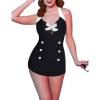 Ekouaer Womens One Piece Swimsuits Vintage Striped Skirt Bathing Suit Vintage Retro Push Up Swimwear(Solid Black)