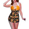 Ekouaer Womens One Piece Swimsuits Vintage Striped Skirt Bathing Suit Vintage Retro Push Up Swimwear(Sunflower)
