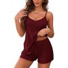 Ekouaer Women’s Pajama Sets Sleeveless Pj Set 2 Piece V Neck Adjustable Cami Tops Drawstring Shorts Lingerie Sleepwear(Dark Red)