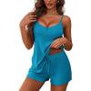 Ekouaer Women’s Pajama Sets Sleeveless Pj Set 2 Piece V Neck Adjustable Cami Tops Drawstring Shorts Lingerie Sleepwear(Lake Blue)
