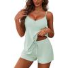 Ekouaer Women’s Pajama Sets Sleeveless Pj Set 2 Piece V Neck Adjustable Cami Tops Drawstring Shorts Lingerie Sleepwear(Light Green)