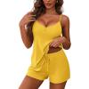 Ekouaer Women’s Pajama Sets Sleeveless Pj Set 2 Piece V Neck Adjustable Cami Tops Drawstring Shorts Lingerie Sleepwear(Turmeric)
