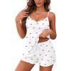 Ekouaer Women’s Pajama Sets Sleeveless Pj Set 2 Piece V Neck Adjustable Cami Tops Drawstring Shorts Lingerie Sleepwear(Z-cherry)