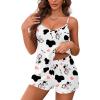 Ekouaer Women’s Pajama Sets Sleeveless Pj Set 2 Piece V Neck Adjustable Cami Tops Drawstring Shorts Lingerie Sleepwear(Z-little Cows)