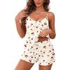 Ekouaer Women’s Pajama Sets Sleeveless Pj Set 2 Piece V Neck Adjustable Cami Tops Drawstring Shorts Lingerie Sleepwear(Z-teddy Cherry)