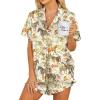 Ekouaer Womens Satin Pajamas Set Button Down 2 Piece Silk Pjs Shorts Set Ruffle Lingerie Notch Collar Sleepwear(Zebra Collection)