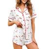 Ekouaer Womens Silk Satin Pajamas Set Short Sleeve Sleepwear Button Down Loungewear 2 Piece Pjs Shorts Set S-5X Plus Size(Puppy Love Valentines Print)