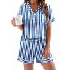 Ekouaer Womens Silk Satin Pajamas Sets 2 Piece Short Sleeve Sleepwear Button Down Top and Shorts Pjs Lounge Wear Sets(Navy)