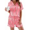 Ekouaer Womens Silk Satin Pajamas Sets 2 Piece Short Sleeve Sleepwear Button Down Top and Shorts Pjs Lounge Wear Sets(Red)