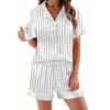 Ekouaer Womens Silk Satin Pajamas Sets 2 Piece Short Sleeve Sleepwear Button Down Top and Shorts Pjs Lounge Wear Sets(Silver Grey)