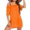Ekouaer Women’s Swimsuit Beach Cover Up Short Sleeve Cover Ups for Swimwear Bathing Suit Coverups S-XXXL(Fluorescence Orange)