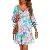 Ekouaer Women’s Swimsuit Cover Up 3/4 Bell Sleeve Beachwear Coverups Deep V-Neck Bikini Beach Dress S-3XL(Y Fantasy Vacation Multi)