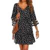 Ekouaer Women’s Swimsuit Cover Up 3/4 Bell Sleeve Beachwear Coverups Deep V-Neck Bikini Beach Dress S-3XL(Y White Dots)