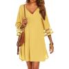 Ekouaer Women’s Swimsuit Cover Up 3/4 Bell Sleeve Beachwear Coverups Deep V-Neck Bikini Beach Dress S-3XL(Yellow)
