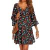 Ekouaer Women’s Swimsuit Cover Up 3/4 Bell Sleeve Beachwear Coverups Deep V-Neck Bikini Beach Dress S-3XL(Z Black Cherry)
