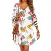 Ekouaer Women’s Swimsuit Cover Up 3/4 Bell Sleeve Beachwear Coverups Deep V-Neck Bikini Beach Dress S-3XL(Z Colorful Flower)