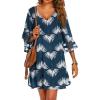 Ekouaer Women’s Swimsuit Cover Up 3/4 Bell Sleeve Beachwear Coverups Deep V-Neck Bikini Beach Dress S-3XL(Z Dusty Blue Floral Print)