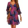 Ekouaer Women’s Swimsuit Cover Up 3/4 Bell Sleeve Beachwear Coverups Deep V-Neck Bikini Beach Dress S-3XL(Z Hot Pink Palm Leaf)