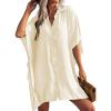 Ekouaer Women’s Swimsuit Cover Up 3/4 Sleeve Beachwear Bikini Coverups Button Down Oversized Cover Up Shirt S-3XL(Beige)