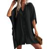 Ekouaer Women’s Swimsuit Cover Up 3/4 Sleeve Beachwear Bikini Coverups Button Down Oversized Cover Up Shirt S-3XL(Black)